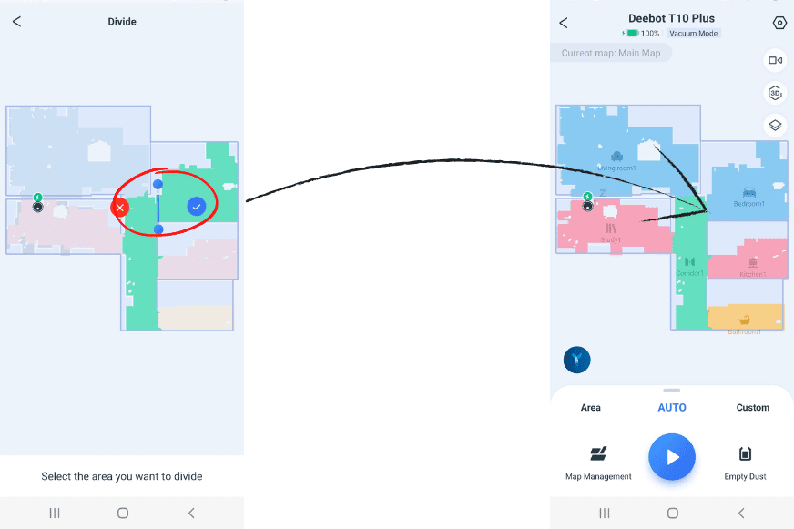 Eine Raumtrennung wird in der Ecovacs Deebot T10 App durchgeführt